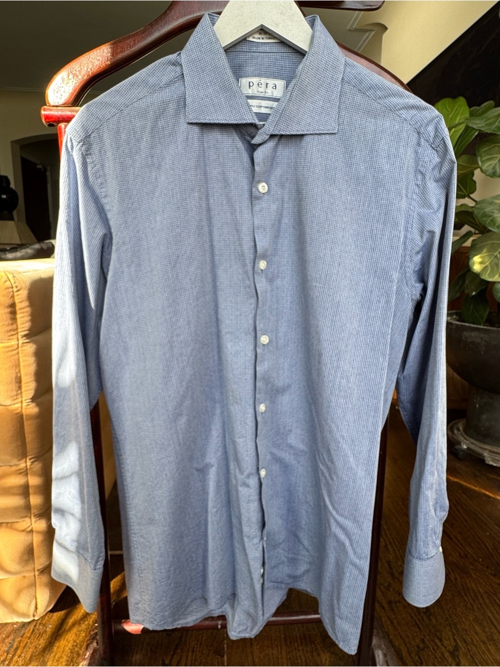 Péra Slim Fit Blue Dress Shirt Long Sleeve Spread Collar